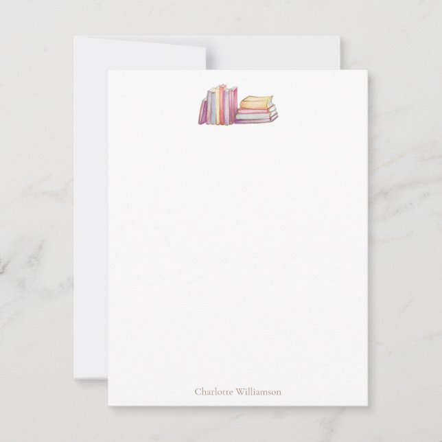 Book Lovers Bookish Theme Personalized Stationery Card (Front)