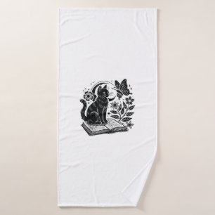 Book Lovers Cat Bookworms Booknerds Halloween Blac Bath Towel