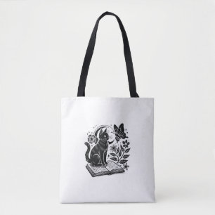 Book Lovers Cat Bookworms Booknerds Halloween Blac Tote Bag