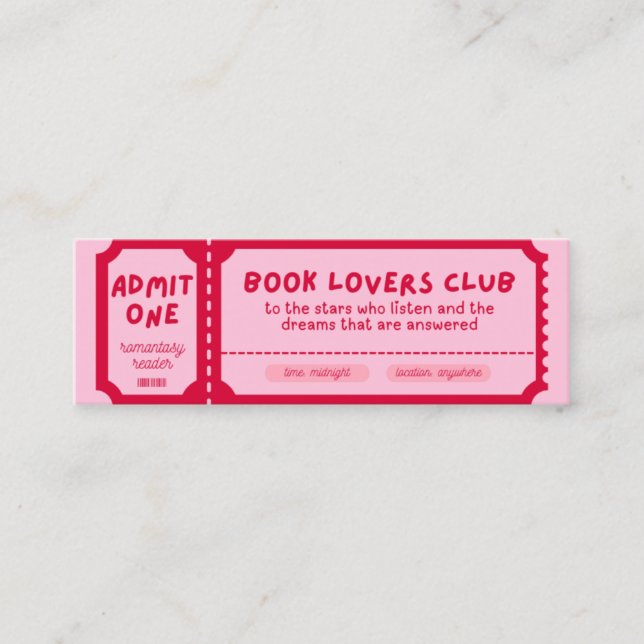BOOK LOVERS CLUB – Bookmark ❤️ Mini Business Card (Front)