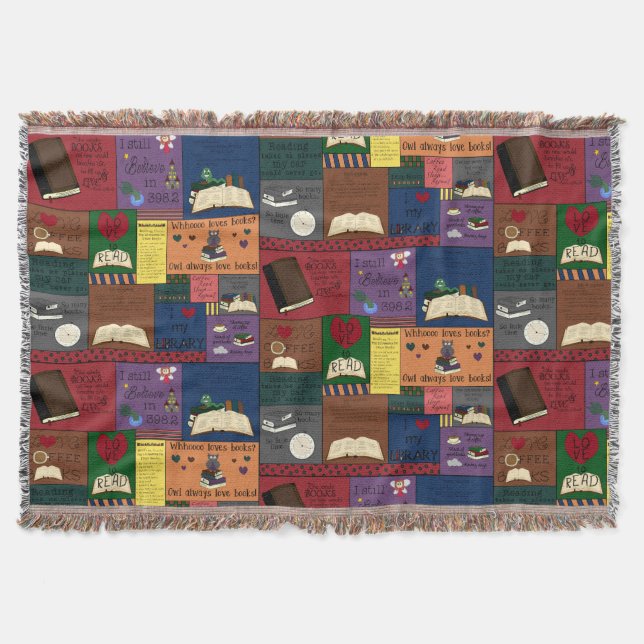 Book Lovers Collage Throw Blanket (Front)