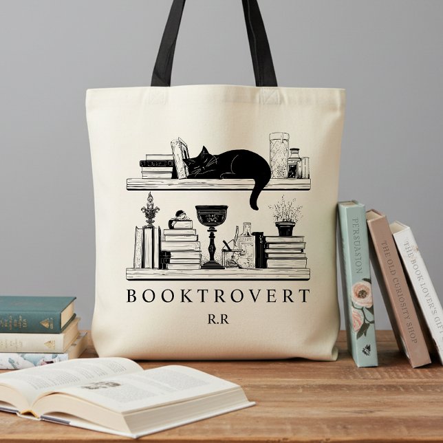 Book Lover's Cozy Academia Booktrovert Monogram Tote Bag (Creator Uploaded)
