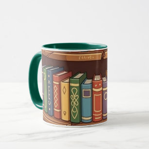 Book Lovers Cute Colourful Cartoon Bookshelf  Mug