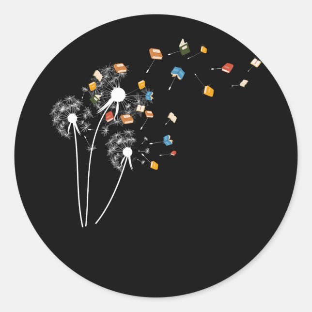 Book Lovers Cute Dandelion With Books Image Reding Classic Round Sticker (Front)