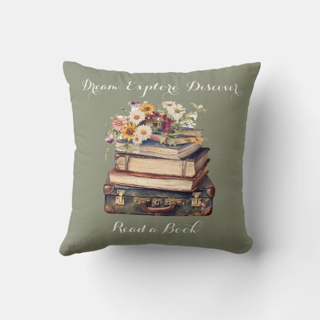 Book Lovers - Dream Explore Discover - Read A Book Cushion (Back)