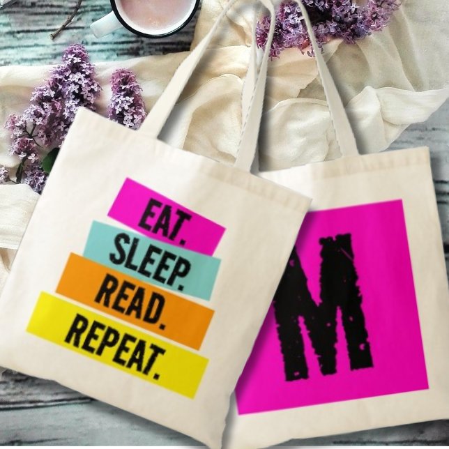 Book Lover's Eat Sleep Read Repeat Monogram Tote Bag (Creator Uploaded)