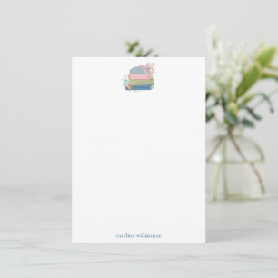 Book Lovers Floral Personalized Name Stationery Card