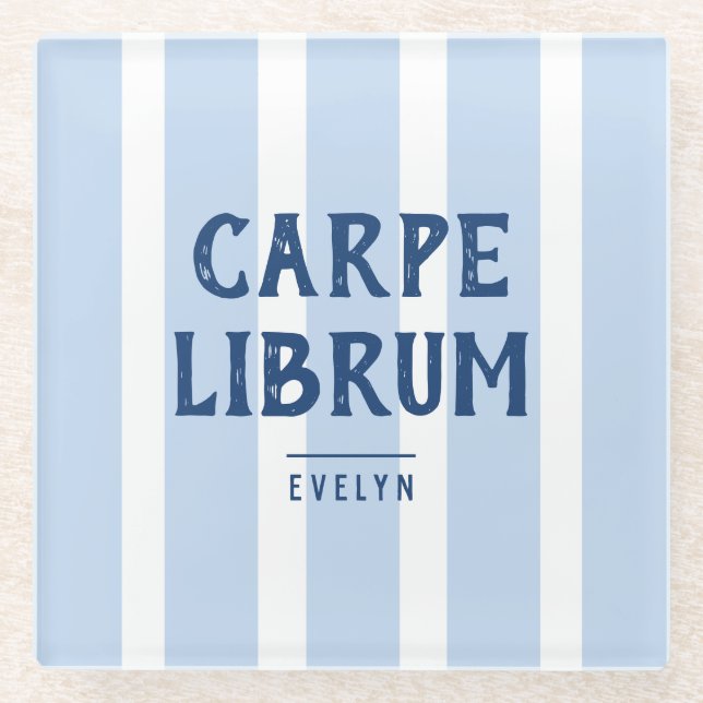 Book Lover's Funny Saying Modern Striped Custom Glass Coaster (Front)