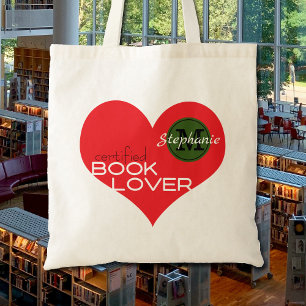 Book Lovers Heart Reader's Name Monogram Tote Bag