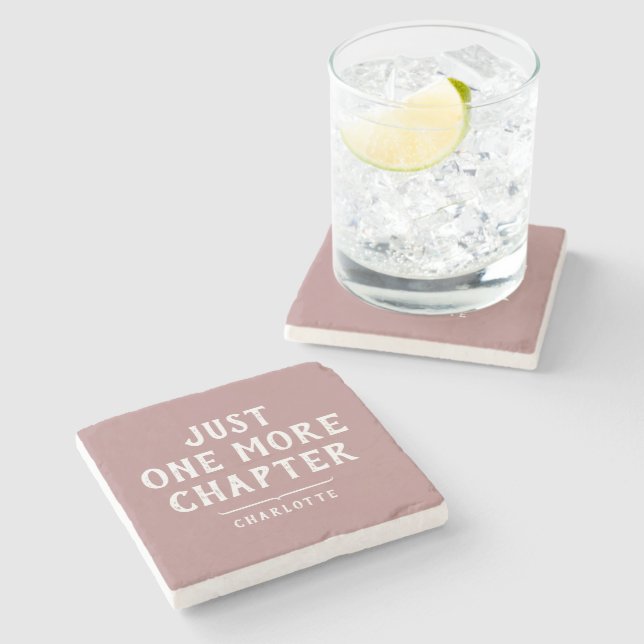 Book Lover's Just One More Chapter Personalised Stone Coaster (Side)