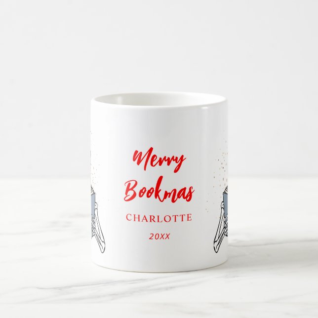 Book Lover's Merry Bookmas Festive Skeleton Custom Coffee Mug (Center)