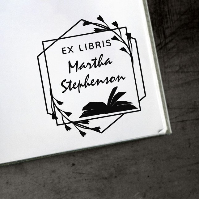 Book lover's Modern Botanical Geometric Ex Libris Rubber Stamp (Creator Uploaded)