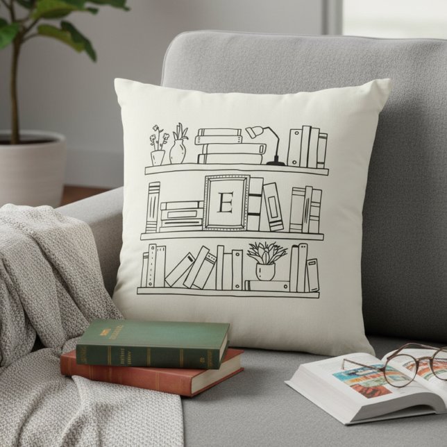 Book Lover's Monogram Throw Pillow (Creator Uploaded)