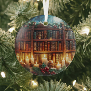 Book lovers, ornament, personalise with your name  glass tree decoration