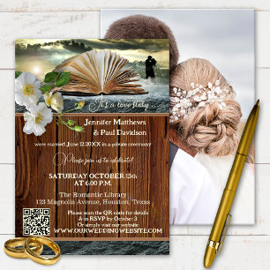 Book Lovers QR Code Photo After Wedding Party Invitation