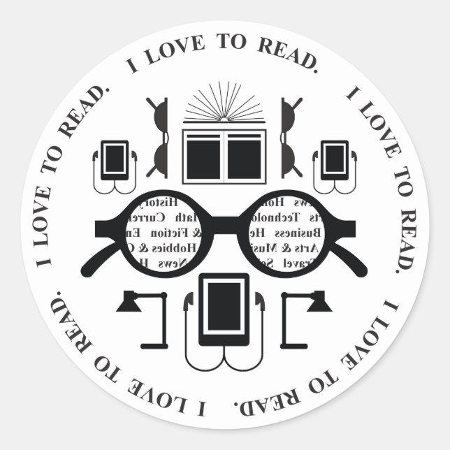 Book Lovers Reading Objects Pattern Classic Round Sticker (Front)