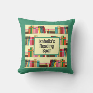 Book Lovers Reading Spot Green Bookshelf Bookish  Cushion