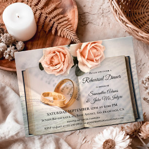 Book Lovers Roses Rehearsal Dinner Invitation