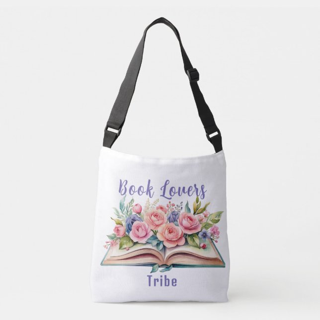 Book Lovers Tribe Pink Roses Crossbody Tote (Front)
