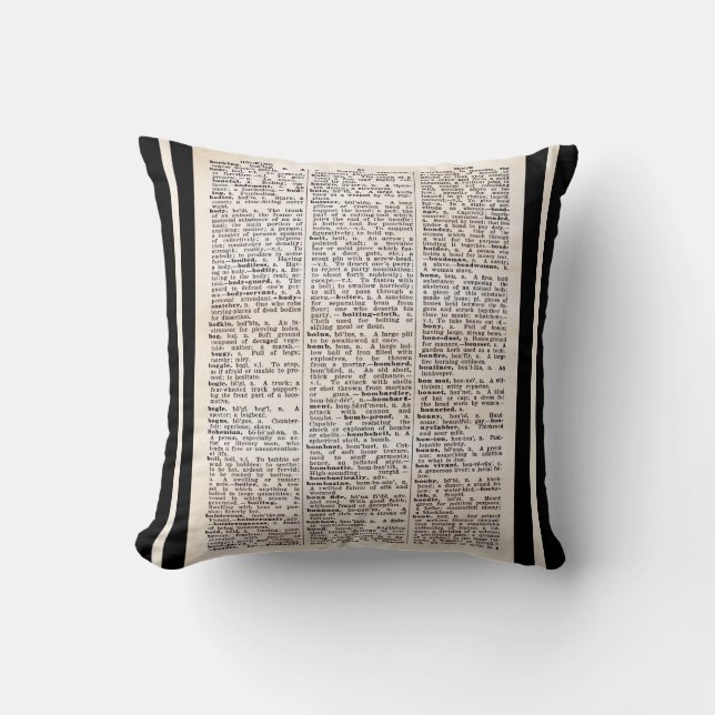 Book Lovers' Vintage Dictionary Page Cushion (Front)