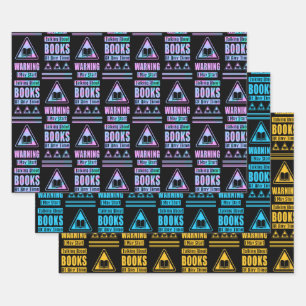 Book Lovers Warning Sign Collection 3 Wrapping Paper Sheet