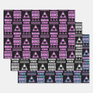 Book Lovers Warning Sign Collection 4 Wrapping Paper Sheet