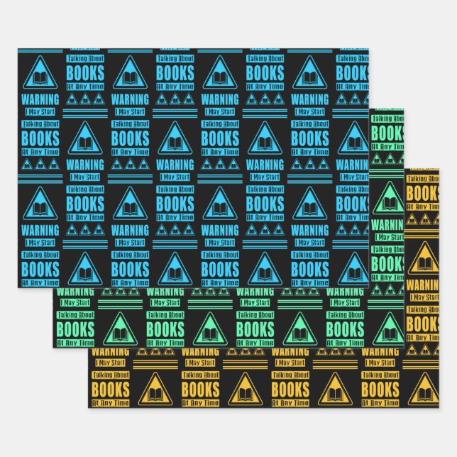 Book Lovers Warning Sign Collection 5 Wrapping Paper Sheet (Set)