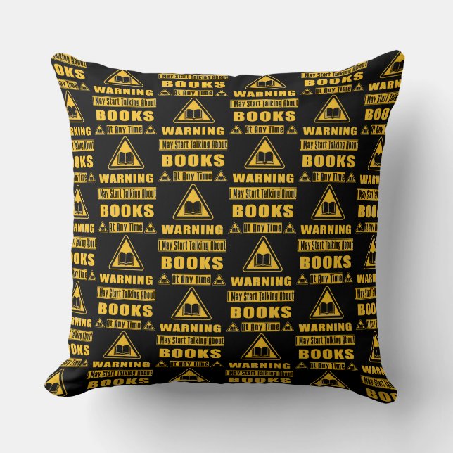 Book Lover's Warning Sign Reversible Cushion (Front)