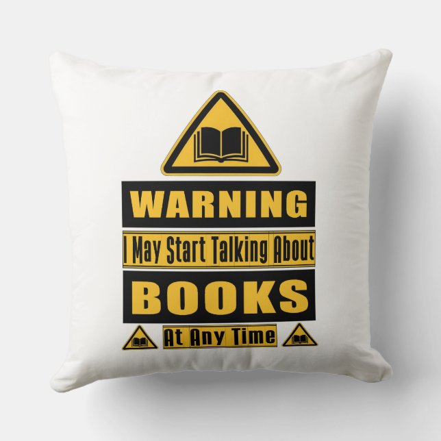 Book Lover's Warning Sign Reversible White Cushion (Back)