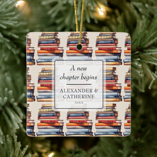 Book Lover's Wedding Photo First Chapter Custom Ceramic Ornament (Creator Uploaded)