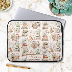 Book Mushroom Floral Whimsical Cottagecore pattern Laptop Sleeve