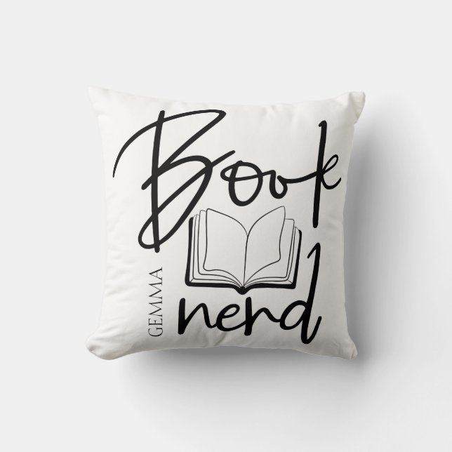 Book Nerd Black Script Funny Book Lover Name Cushion (Front)