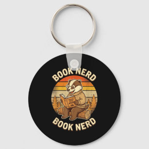 Book nerd funny reading badger retro sunset design key ring