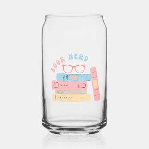 Book Nerd Girl Retro Design Can Glass