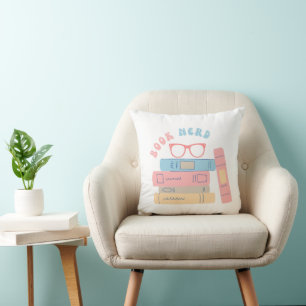 Book Nerd Girl Retro Design Cushion