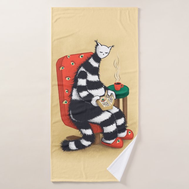 Book nerd reading cat lover bath towel (Bath Towel)