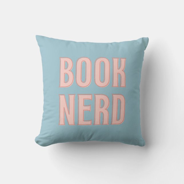 Book Nerd Typography Reader's Blue Cushion (Front)