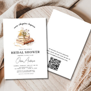 Book New Chapter Begins QR Code Bridal Shower Invitation