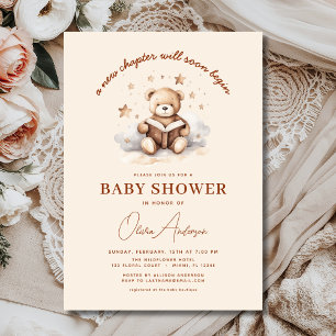 Book New Chapter Begins Teddy Bear Boy Baby Shower Invitation