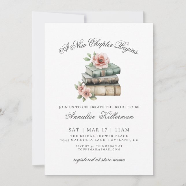 Book New Chapter Floral Bridal Shower Invitation (Front)