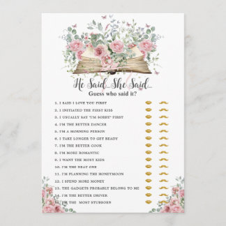 Book New Chapter He Said She Said Bridal Game Card