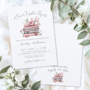 Book New Chapter Pink Floral Bridal Shower Invitation