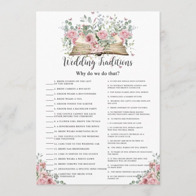 Book New Chapter Wedding Traditions Bridal Game Card (Front)