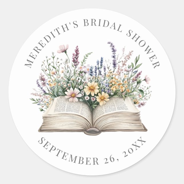 Book New Chapter Wildflower Bridal Shower Classic Round Sticker (Front)