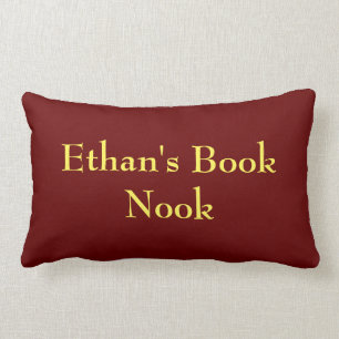Book nook cushion, deep red & yellow, customisable lumbar cushion