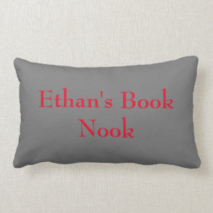 Book nook cushion, grey & red, customisable lumbar cushion