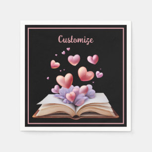 Book Of Hearts Black Napkin