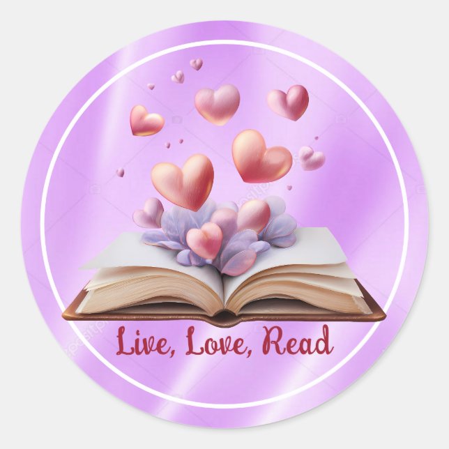 Book Of Hearts Pink Classic Round Sticker (Front)
