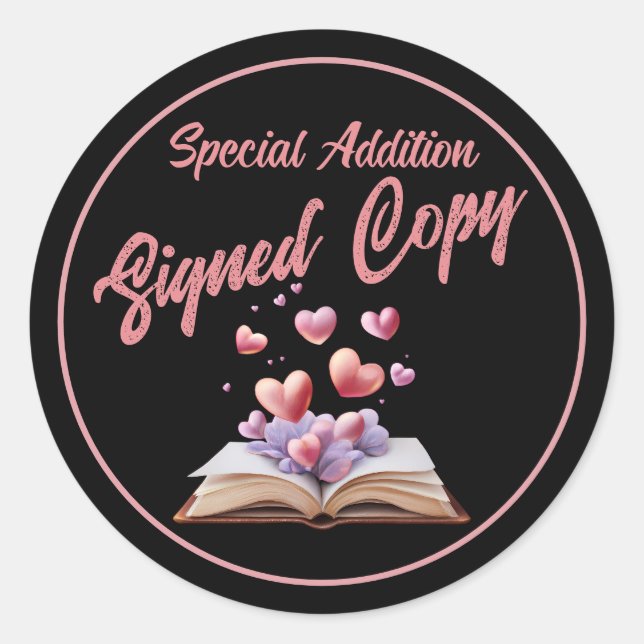 Book Of Hearts Signed Copy Black Classic Round Sticker (Front)