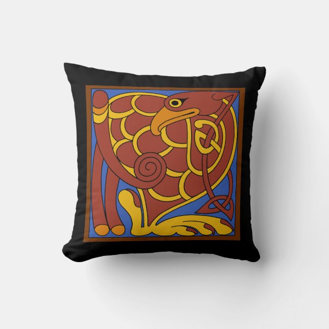 Book Of Kells Celtic Knot Mediaeval Bird Cushion (Front)